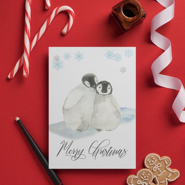 Watercolor Baby Penguin  Merry Christmas Holiday Card (Creator Uploaded)