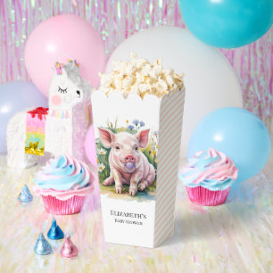 Watercolor Baby Pig Wildflowers Baby Shower Favour Box