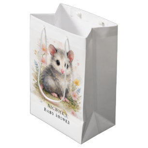 Watercolor Baby Possum Baby Shower  Medium Gift Bag