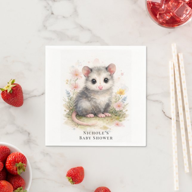Watercolor Baby Possum Baby Shower Napkin (Insitu)