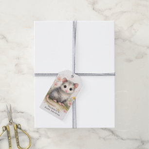 Watercolor Baby Possum Baby Shower Thank You Gift Tags