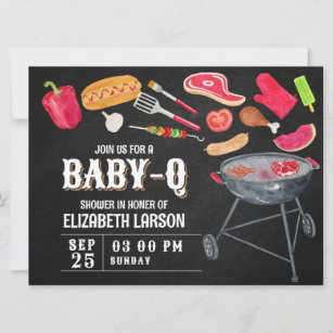 Watercolor Baby Q Party Baby Shower Invitation