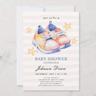 Watercolor Baby Shoes Theme   Neutral Baby Shower Invitation
