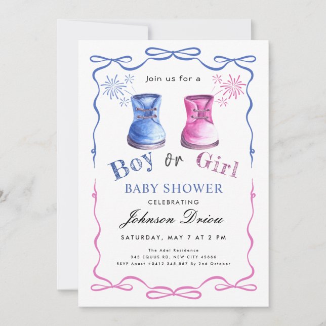 Watercolor Baby Shoes Theme | Neutral Baby Shower Invitation (Front)