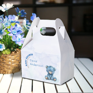Watercolor baby shower boy blue teddy bear favour box