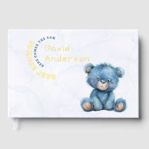 Watercolor baby shower boy blue teddy bear guest book