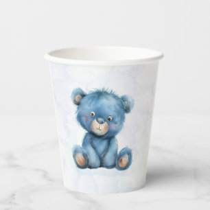 Watercolor baby shower boy blue teddy bear paper cups