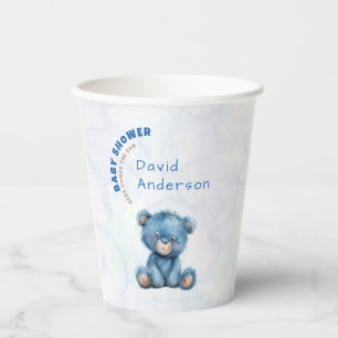 Watercolor baby shower boy blue teddy bear paper cups