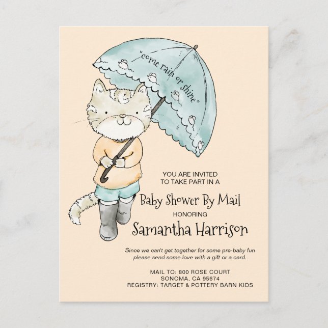 Watercolor Baby Shower By Mail Invitation Postcard (Front)