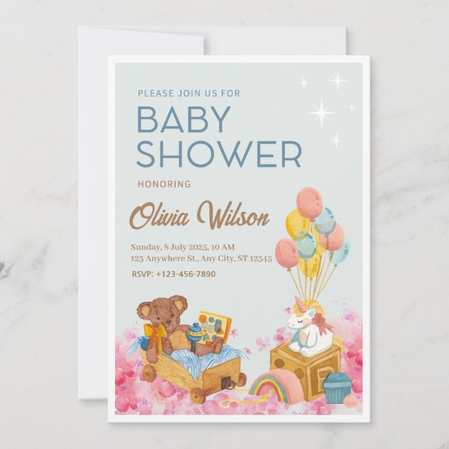 Watercolor Baby Shower Invitation Card (Front)