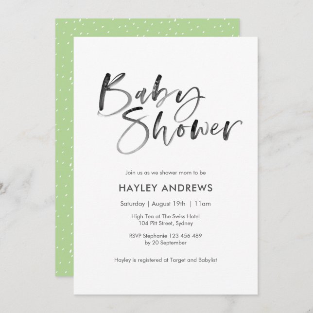 Watercolor Baby Shower invitation lime green (Front/Back)