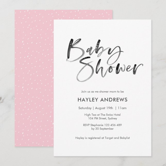 Watercolor Baby Shower invitation pink (Front/Back)