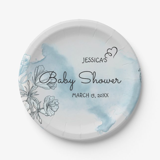 Watercolor Baby Shower Paper Plates (Front)