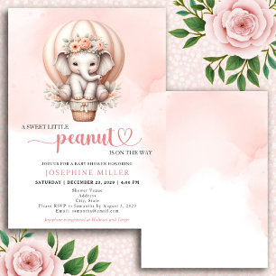 Watercolor Baby Shower Peach Elephant Invitation
