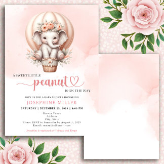Watercolor Baby Shower Peach Elephant Invitation