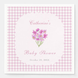 Watercolor Baby Shower Pink Flowers Napkins