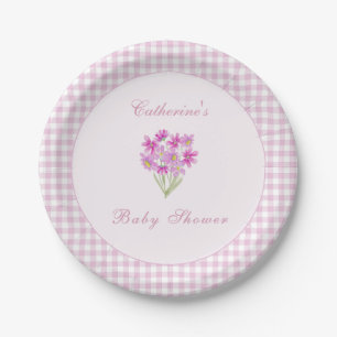 Watercolor Baby Shower Pink Flowers Paper Plates