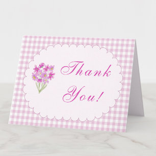 Watercolor Baby Shower Pink Flowers Thank You Note Card