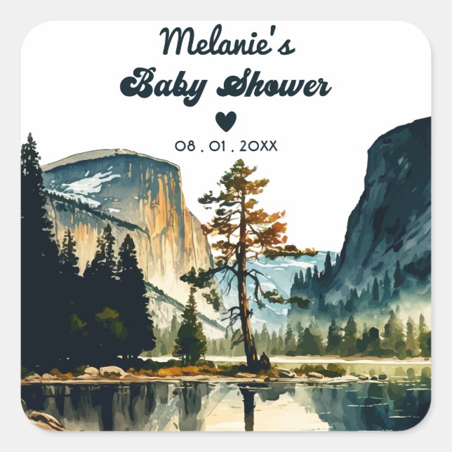 Watercolor Baby Shower Yosemite National Park Ca Square Sticker (Front)