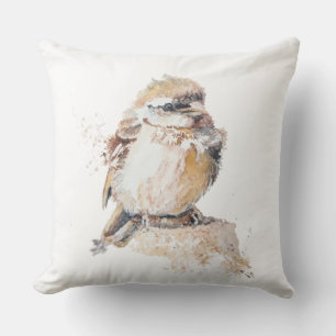 Watercolor Baby Sparrow with Ruffled Feathers  Cushion