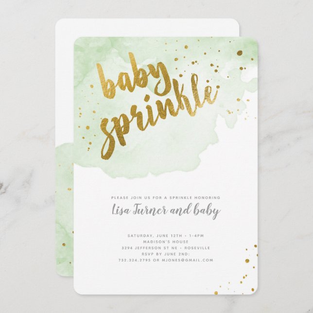 Watercolor Baby Sprinkle - Green Invitation (Front/Back)