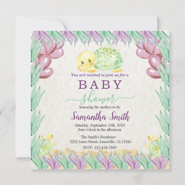 Watercolor Baby Turtle Invitation (Front)