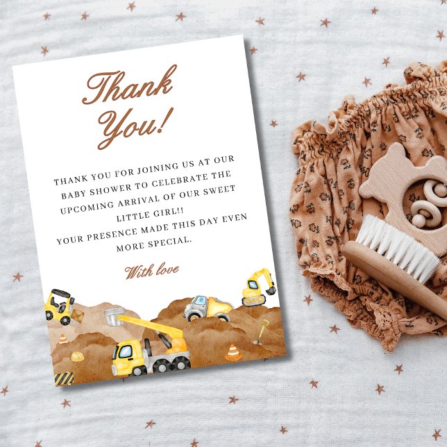 Watercolor baby under construction baby shower thank you card (Creator Uploaded)