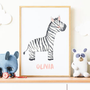 Watercolor Baby Zebra Kid's Nursery Room Poster