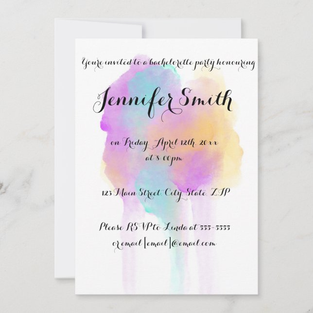 Watercolor Bachelorette Party Invitations (Front)