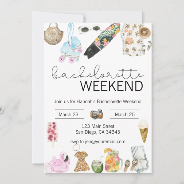 Watercolor Bachelorette Weekend Invitation (Front)