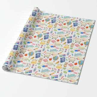 Watercolor Back to School Supplies Wrapping Paper