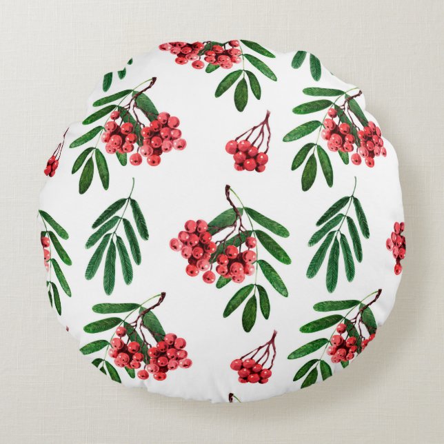 Watercolor background autumn bright rowan round cushion (Front)