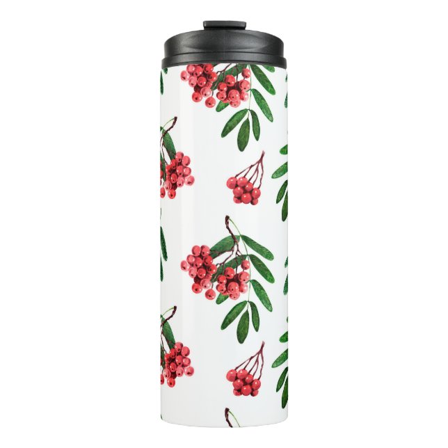 Watercolor background autumn bright rowan thermal tumbler (Front)