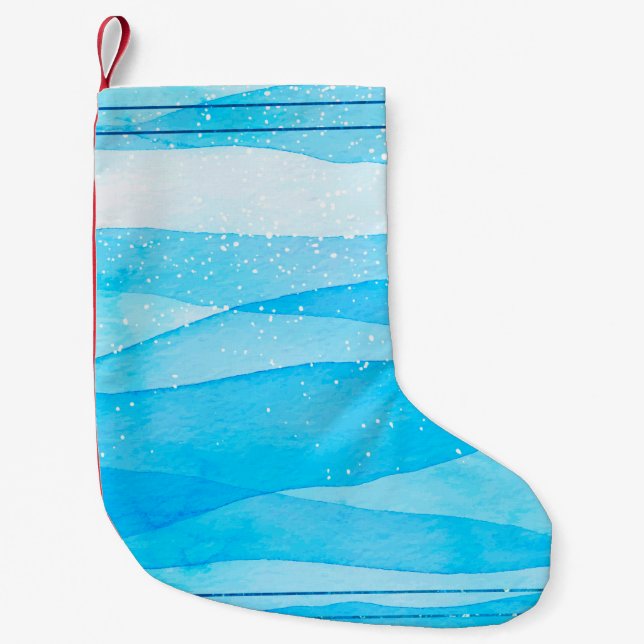 Watercolor background blue small christmas stocking (Front)