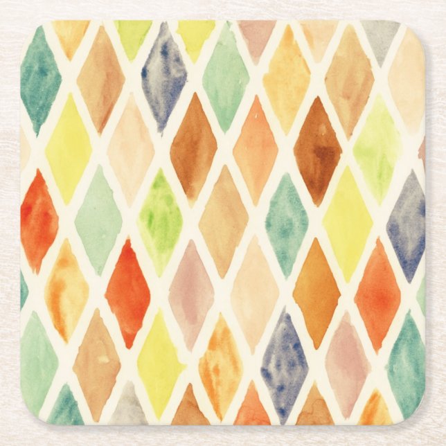 Watercolor background square paper coaster (Front)