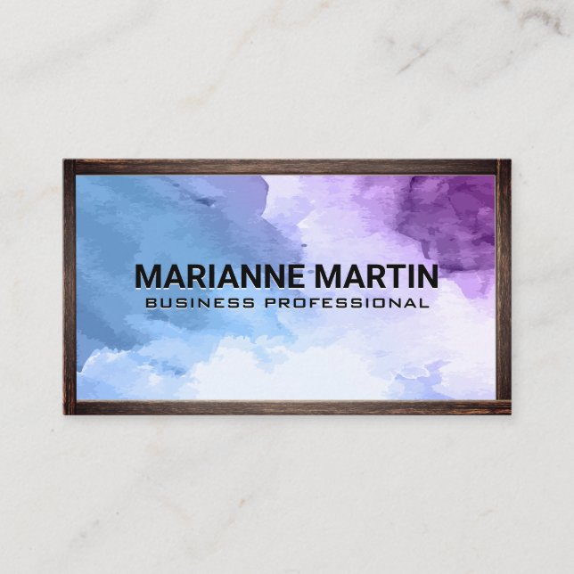 Watercolor Background | Wooden Border Business Card (Front)