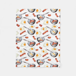 Watercolor Bacon & Eggs Breakfast Food Pattern Fleece Blanket