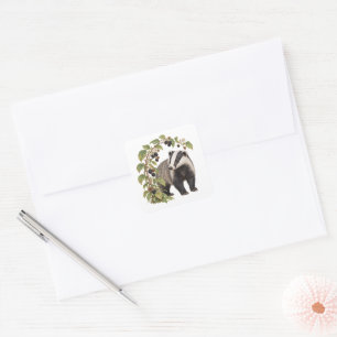 Watercolor Badger with Blackberries Square Sticker