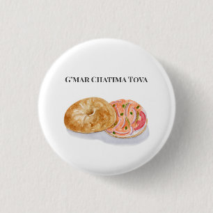 Watercolor Bagels Smoke Salmon G’mar Chatima Tova 3 Cm Round Badge