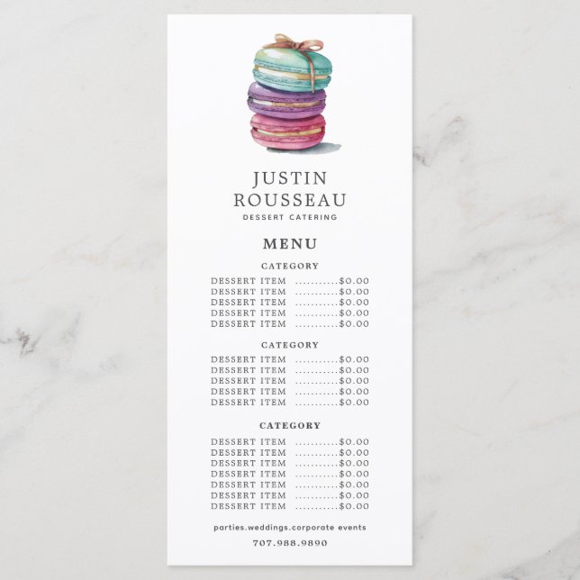 Watercolor Baker Bakery Pastry Chef Cookies Menu (Front)