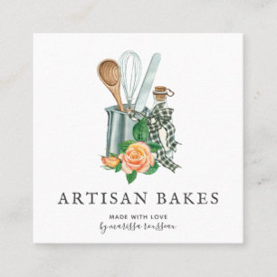 Watercolor Baker Baking & Cooking Utensil Bakery Square Business Card