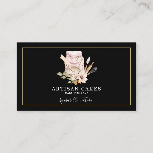 Watercolor Baker Cake Pastry Chef Business Card (Front)
