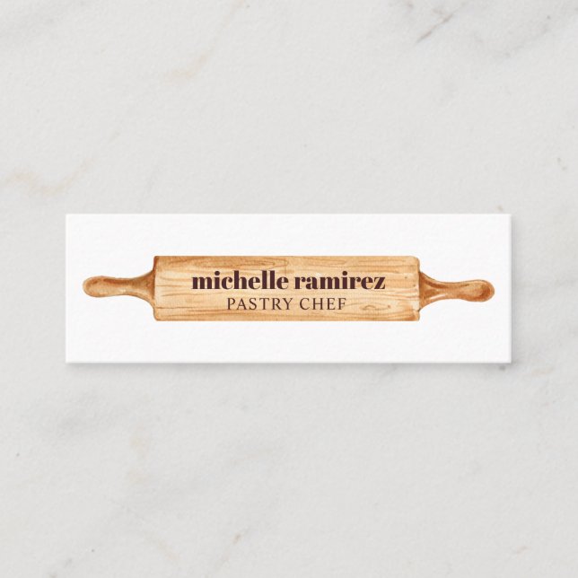 Watercolor Bakers Rolling Pin Patisserie Cake Mini Business Card (Front)