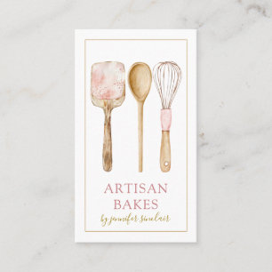 Watercolor Bakery Baker Pastry Chef Utensils Business Card