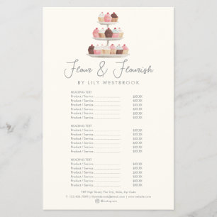Watercolor Bakery Cupcake Elegant Service Menu