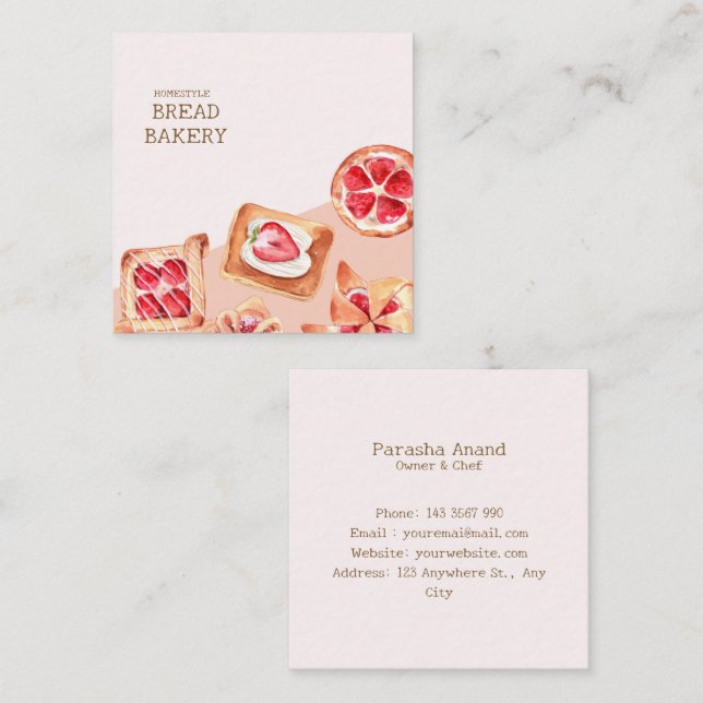 Watercolor Bakery  Square Business Card (Front/Back)