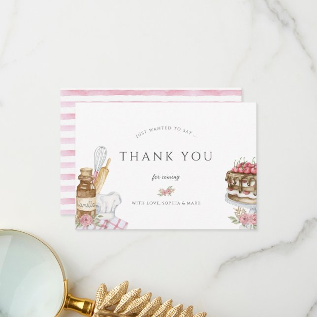 Watercolor Baking Birthday Party  Thank You Card (Front/Back In Situ)