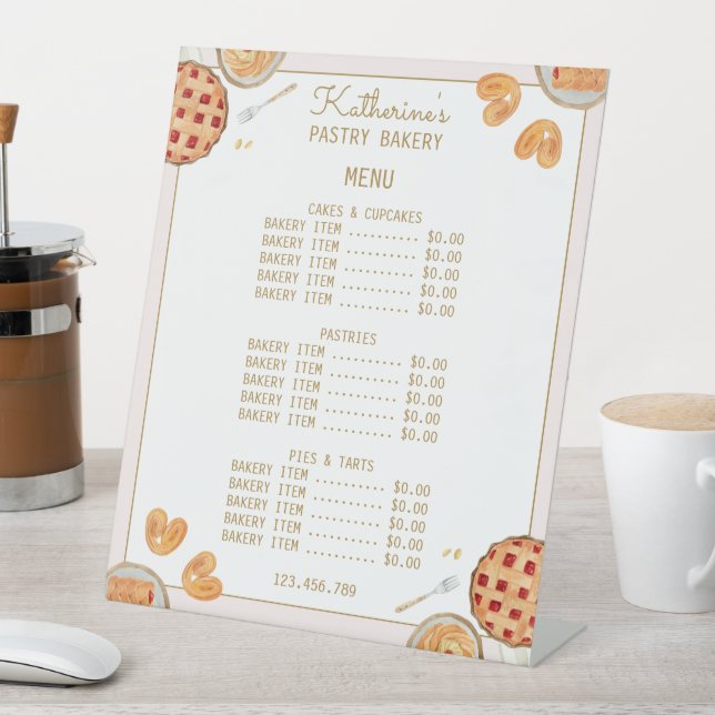 Watercolor Baking Pie Pastry Bakery Menu Price  Pedestal Sign (In SItu)