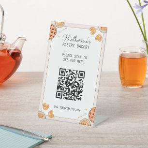 Watercolor Baking Pie Pastry Bakery QR Code Menu  Pedestal Sign