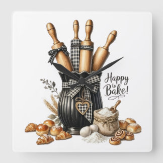 Watercolor Baking Theme Wall Art - Ideal for Baker Square Wall Clock